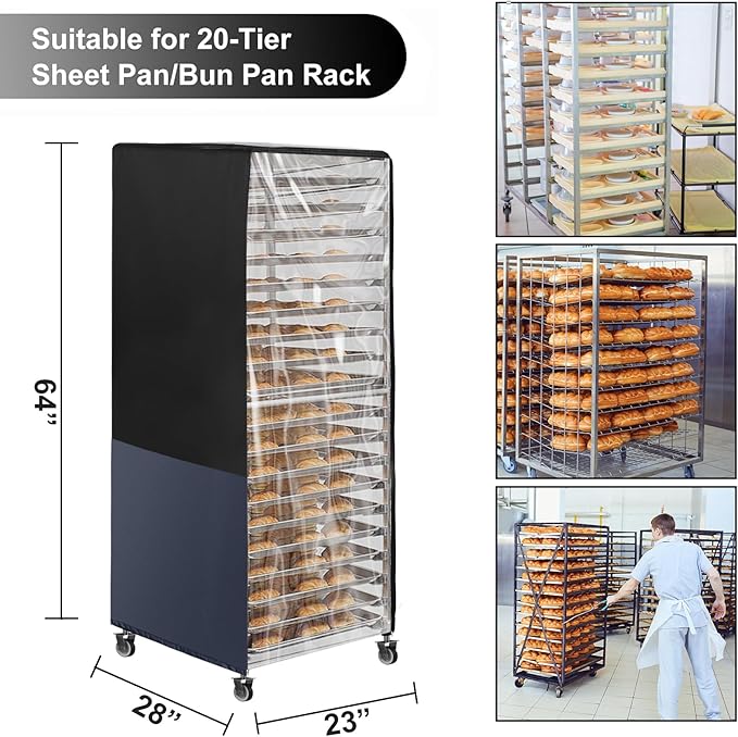 SUDIWEI Commercial Bread Racks Cover with Zipper 20tier Sheet Pan Rack/Bun Pan Rack Cover with Vents 23X28X64 Kitchen Brkery Rack Cover Waterproof Bakery Single Rack Covers
