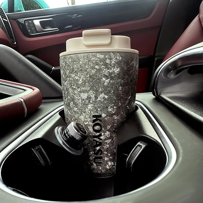 KOYASU Ti-Zen Titanium Travel Coffee Mug - 12oz Ultralight Insulated Tumbler - Premium EDC Gear &amp Tactical Accessories - Heavy Duty Cup - Crystallized Texture Thermal Flask - Nimbus Gray