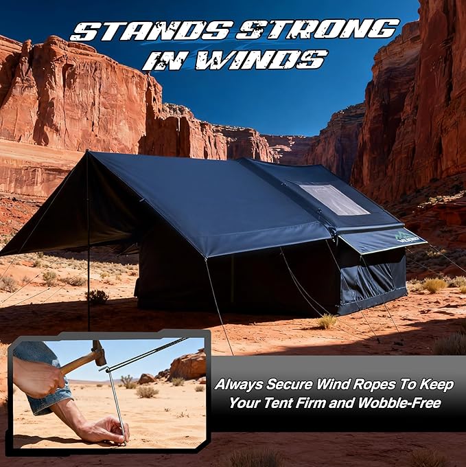 Inflatable Tent with Skylight &amp Awning Inflatable Tents for Camping Blow Up Tent with Stove Jack Glamping Tent with Mesh Windows &amp Doors Waterproof Oxford Tents for Camping 4-6 Person