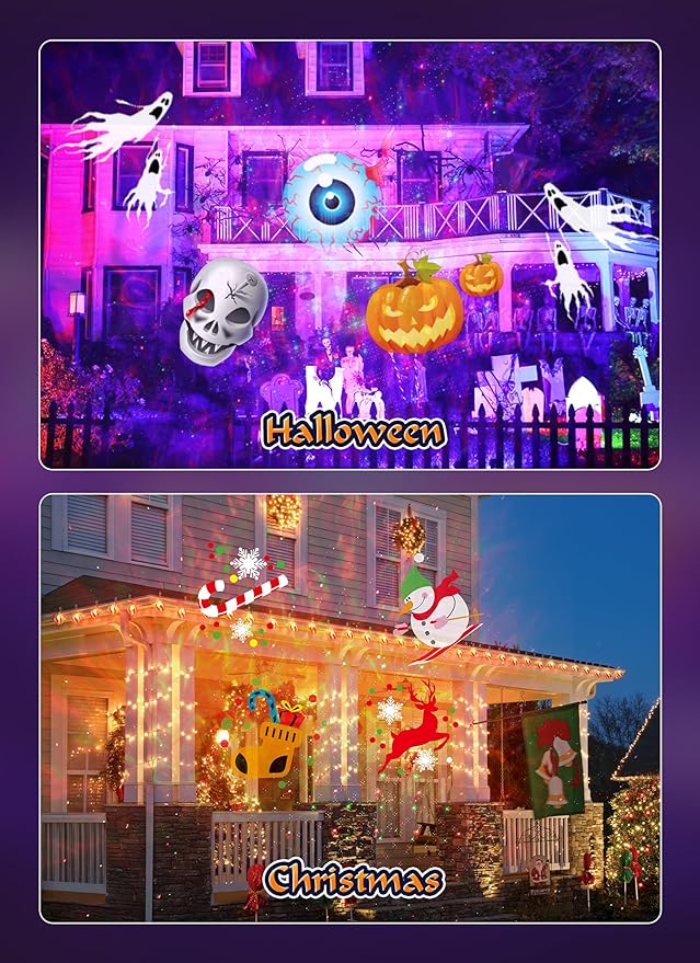 3 in 1 Halloween Christmas Projector Lights Outdoor 21 HD Effects (3D Ocean Wave + Patterns+Red Green) Waterproof with Timer Halloween Landscape Lights for Indoor Holiday