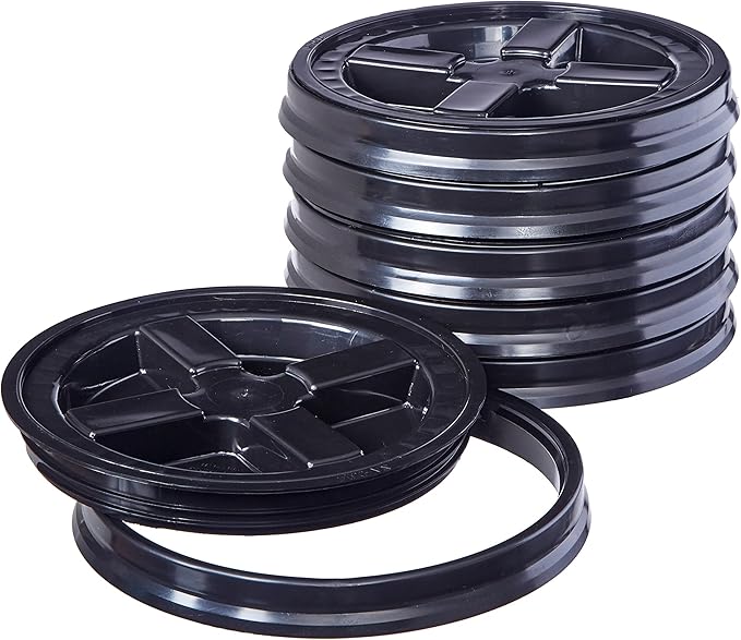 Gamma Seal Lids for 3.5 5 6 and 7 Gallon Buckets – Pack of 6 Black Gamma Lids – Food Grade BPA Free Reusable Lids Made in USA