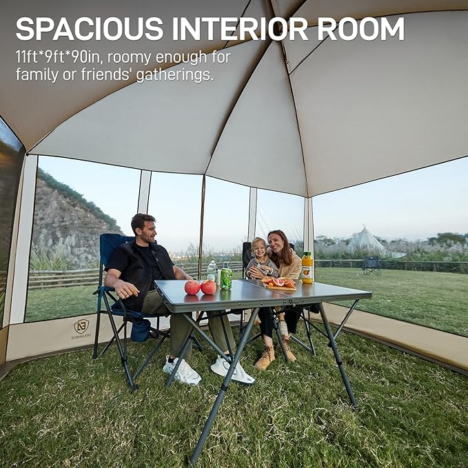 EVER ADVANCED Magnetic Screen House Room 11x9ft Hands-Free EntryScreenhouse with Sun Protection for Camping&ampPicnic 11x9ftCamping Tent Canopy Shelter with Mesh Brown