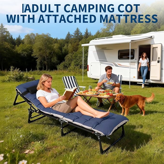 Portable Camping Cot for Adults Folding Sleeping Cot with Removable Thick Mattress &amp Carry Bag Double Layer Oxford Camping Bed for Travel Tent Day Bed Outdoor Home Guest Office Nap 400LBS Load