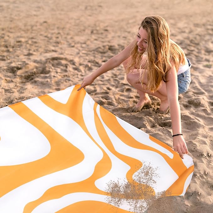 Yellow Beach Blanket Sand Free Waterproof Outdoor Beach Mat with 4 Stakes &amp Pockets 78''×86'' Large Sandproof Foldable Picnic Blanket with Portable Bag for Camping Travel Hiking