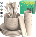 Wheat Straw Dinnerware Sets for 4 - Alternate To Plastic Dinnerware Set - Dishwasher Safe Microwave Plates - Lightweight Wheatstraw Dishes - Unbreakable Camping Plates &amp RV Dishes