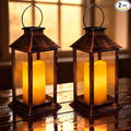 2 Pack 14 Inch Solar Lanterns Outdoor Waterproof with Flickering Flameless Candles Outdoor Garden Hanging Lantern Decorative for Patio Front Porch Backyard Balcony Cabin Outside Table