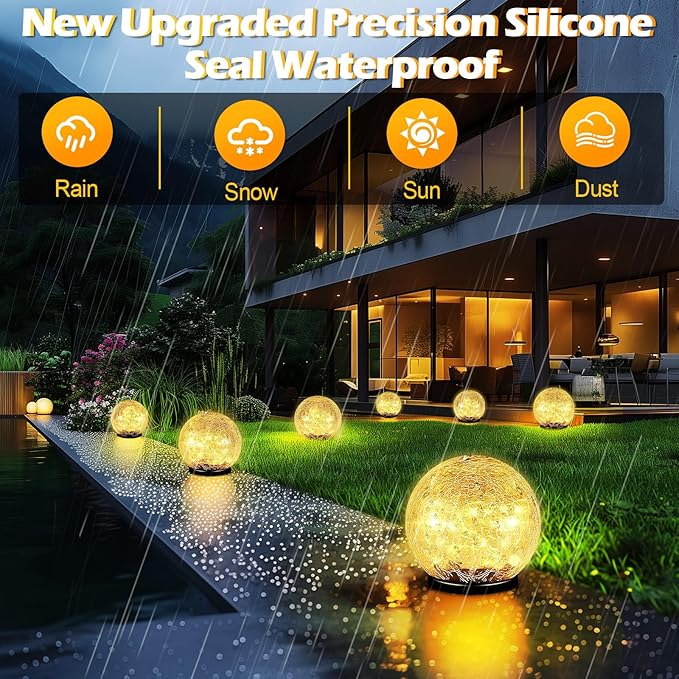 Coroor Garden Solar Ball Lights Outdoor Waterproof 50 LED Cracked Glass Globe Solar Power Ground Lights for Path Yard Patio Lawn Christmas Decoration Landscape Warm White(2 Pack 4.7'')