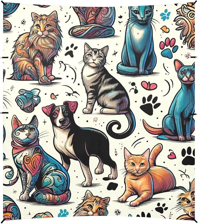 Cat Breed Kitten Graffiti Dog Paw Camping Sun Shelter Beach Tent Portable Beach Sun Shade Outdoor Canopy for Camping Trips Fishing Picnic