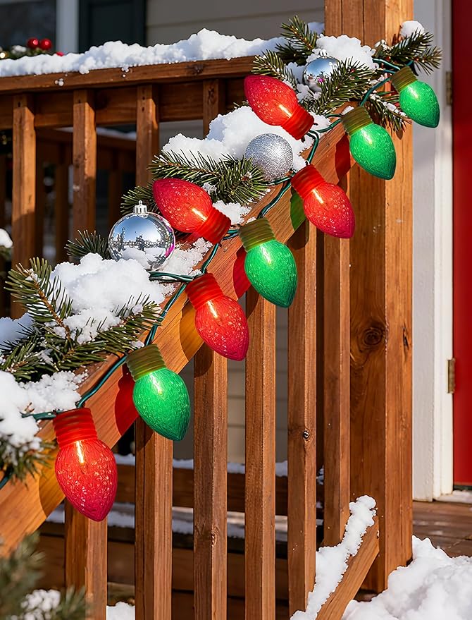 Jumbo Christmas Lights 16FT Giant Christmas Lights with 10 5'' LED Red Green Giant Strawberry Bulbs C7 Hanging Xmas Light for Patio Garden Party Outdoor Xmas Decorations