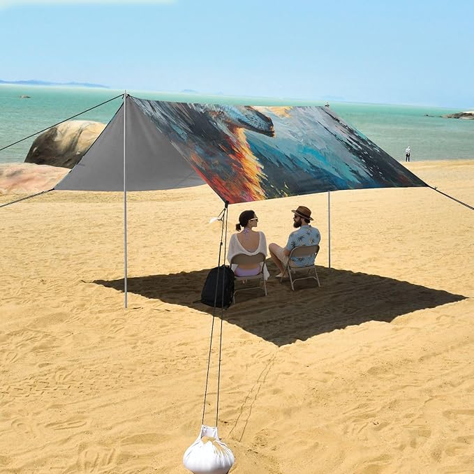 Camping Sun Shelters Wolf in The Sunrise Pattern Beach Canopy 126 * 110.2in