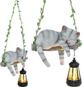 Solar Lighted Garden Outdoor Statue 22.6 H Hanging Swing Lying with A Sleeping Cat and A LED Lantern Resin Animal Figurine Hanging Ornaments with Hook for Decoration &amp Gift
