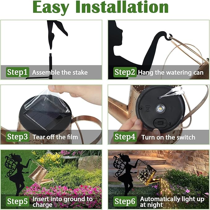 Solar Watering Can Light Outdoor Decor - Waterproof Solar Garden Pathway Lights for Yard Garden - Perfect Gifts for Women Mom Grandma Birthday (Fairy-Style)