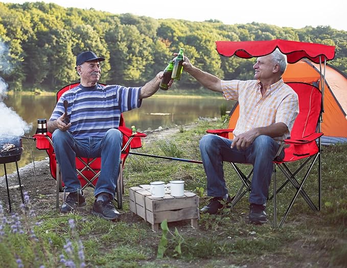 KOTEK Camping Chair with Canopy Portable Canopy Chair with Shade Cup Holder &amp Carry Bag Outdoor Folding Chairs for Sports Events Fishing Beach Picnic Hiking Travel (Red)