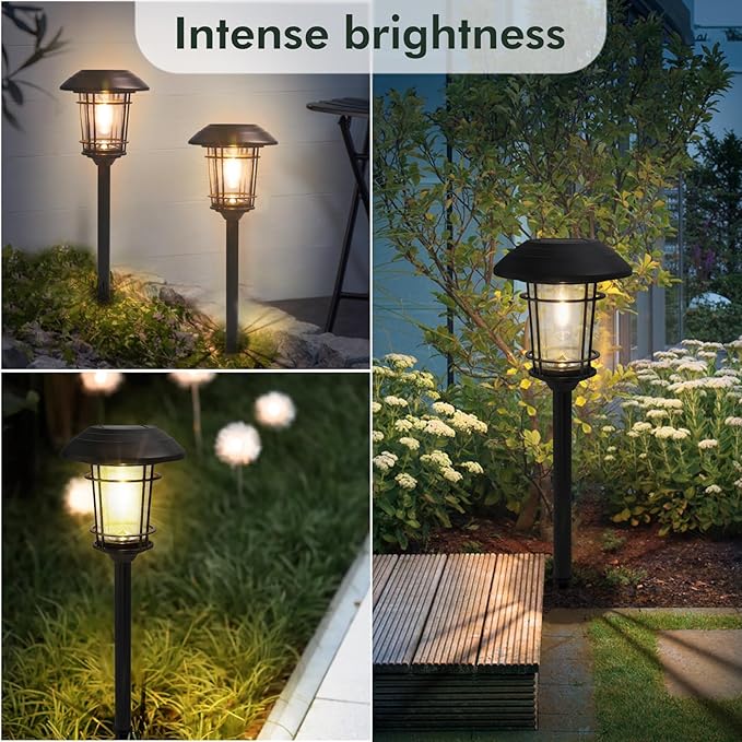 Grand patio Solar Outdoor Lights 5 Pack Glass Light Metal Pathway Light Waterproof Landscape Lighting Automatic Dusk and Dawn Sensor (Slate Gray)