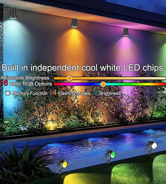 5W RGB Low Voltage Landscape Lights LED Color Changing Landscape Lighting IP66 Waterproof Outdoor Spotlight 12V 24V Christmas Decorative Light for Yard Garden Path 4 Pack with Connector