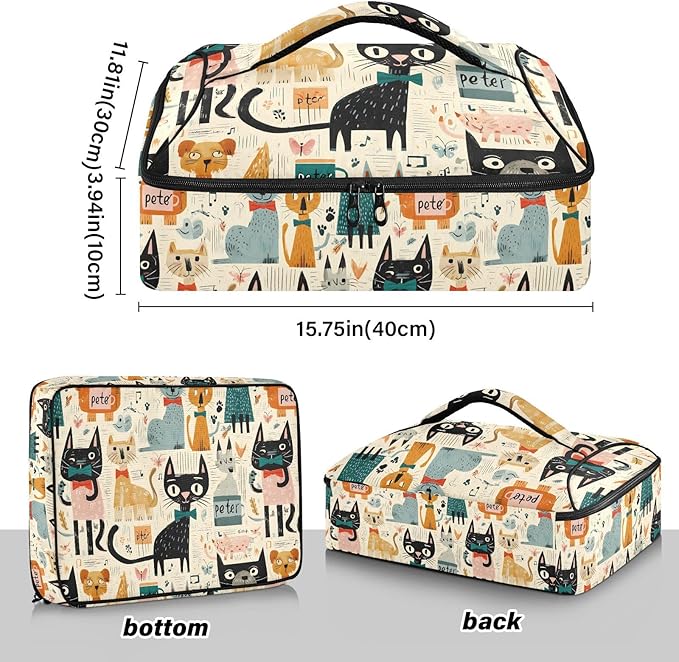 Casserole Carrier Colorful CatsInsulated Casserole Carrier for Hot or Cold Food Thermal Lunch Tote for Potluck Parties Picnic Beach Fits 9 x 13 Inches Baking Dish