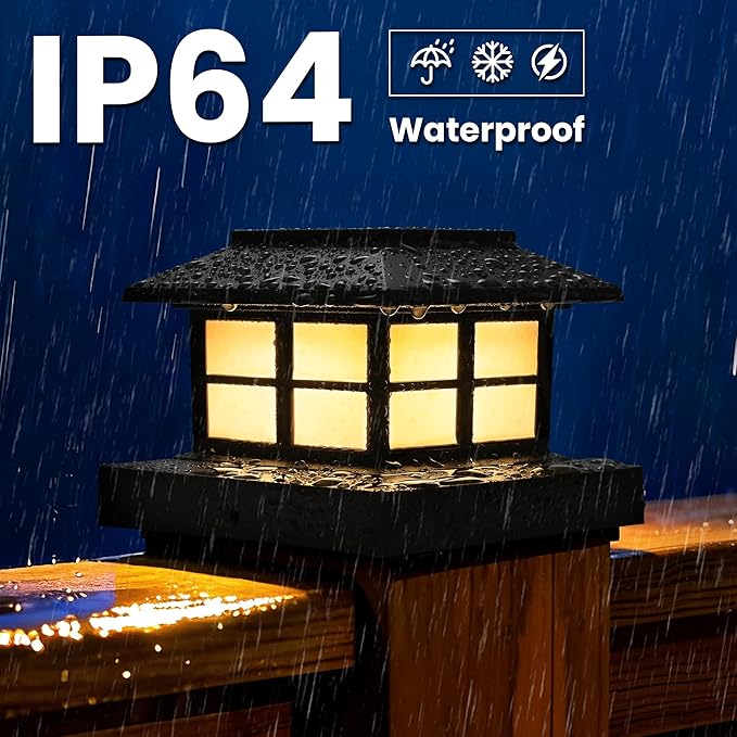 6 Pack Solar Post Cap Lights Outdoor Waterproof Fence Post Solar Lights Fit for 4x4 5x5 6x6 Wooden/Vinyl/Plastic Posts Warm White LED Lighting Decor for Garden Deck Patio