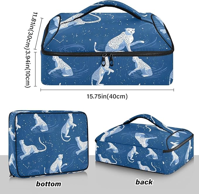 Casserole Carrier Pattern White Blue LeopardsInsulated Casserole Carrier for Hot or Cold Food Thermal Lunch Tote for Potluck Parties Picnic Beach Fits 9 x 13 Inches Baking Dish