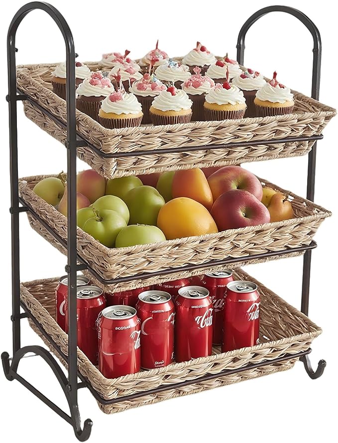 Stackable Candy Display Rack with Rattan |Stackable Candy Organizer|Multi-Function Snack Rack&ampShelf for Chips |Perfect Display Solution for Stores (Brown Large)