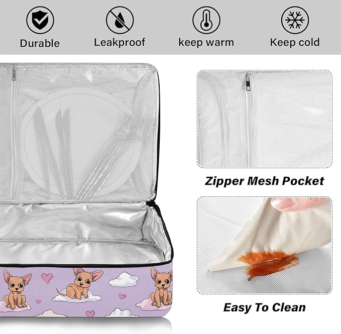 Casserole Carrier Likable DogInsulated Casserole Carrier for Hot or Cold Food Thermal Lunch Tote for Potluck Parties Picnic Beach Fits 9 x 13 Inches Baking Dish