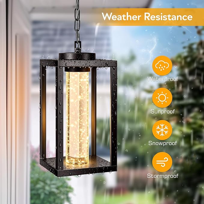 VIANIS Large Outdoor Pendant Light with Adjustable Chain 100% Aluminum Exterior Hanging Light Fixture Farmhouse Oil Rubbed Bronze Outdoor Porch Chandelier Built-in 10W LED Porch Hanging Lights