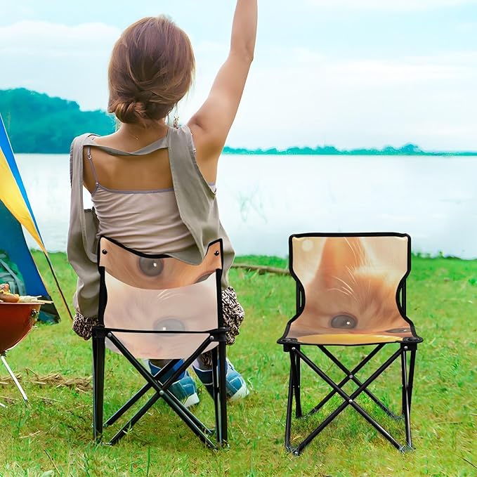Cute Cat Portable Camping Chairs Folding Chair - Durable Oxford Fabric Lightweight Iron Frame Easy Fold Design - Ideal for Outdoor Activities Camping Fishing and Travel