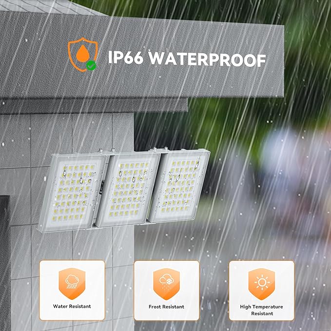 480W LED Outdoor Flood Light 48000LM Super Bright Stadium Light 6000K Daylight White IP66 Waterproof 3 Heads Adjustable Outdoor Floodlights for Patios Street Parking Lots