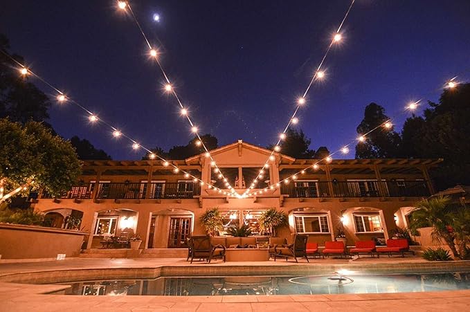 Holiday Lighting Outlet LED Outdoor Patio Lights | 46-Foot Hanging Outdoor String Lights | Includes 16 Dimmable 1.5 Watt Edison Filament Bulb Cafe Lights | Weatherproof Commercial Grade