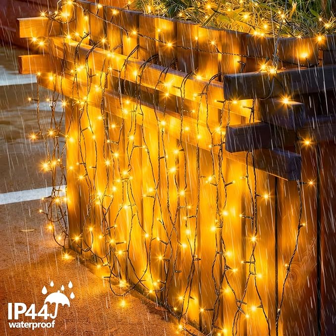 YEGUO Christmas Lights Battery Operated 2 Pack Each 33ft 100 LED Warm White String Lights Outdoor Waterproof 8 Modes Green Wire Fairy Light Indoor with Remote