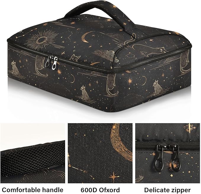 Casserole Carrier Pattern Golden Thread CatInsulated Casserole Carrier for Hot or Cold Food Thermal Lunch Tote for Potluck Parties Picnic Beach Fits 9 x 13 Inches Baking Dish
