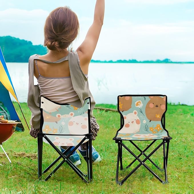 Cute Animal Portable Camping Chairs Folding Chair - Durable Oxford Fabric Lightweight Iron Frame Easy Fold Design - Ideal for Outdoor Activities Camping Fishing and Travel