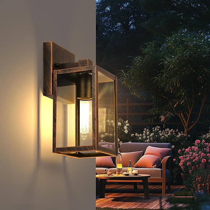 WIHTU Outdoor Lights for House LED Exterior Front Porch Light Fixtures for Outside Waterproof Wall Light Outdoor Sconce Lights for Patio Garage Doorway Entryway (Black Brush Gold)