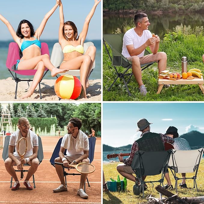 Lightweight Camping Chair with Carry Bag Portable Backpacking Chair with Side Pocket for Adults Women Folding Hiking Hunting Chairs for Lawn Fishing Beach Outdoor Travel Pink