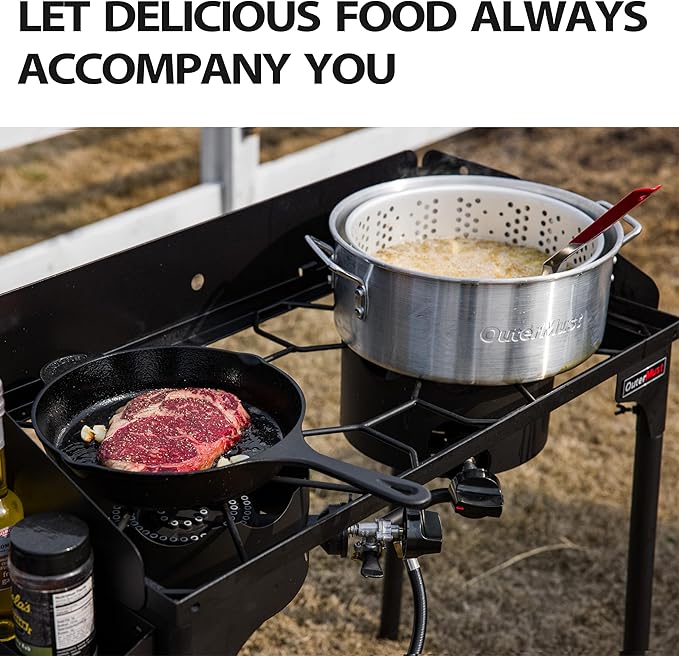 Propane Double Burner for Outdoor Cooking Two Camping Stove with Removable Windscreen and Detachable Legs Stand for Home Brewing Camping BBQ