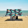ALAZA Cute Dinosaurs Dino Music Beach Tent Sun Shelter UPF50+ Protection Beach Shade Canopy w/ 4 Sandbags for Outdoor Camping Fishing Backyard Fun Picnic 10x9 ft