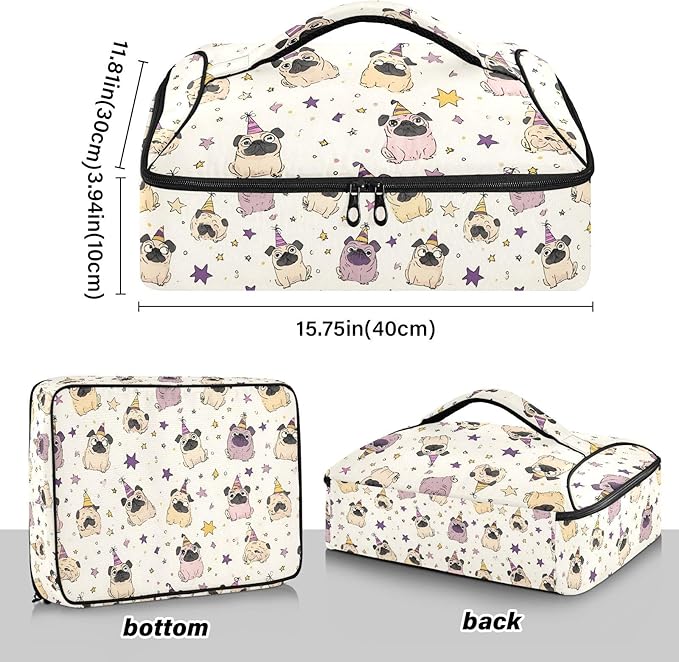 Casserole Carrier Loveliness Dog PatternsInsulated Casserole Carrier for Hot or Cold Food Thermal Lunch Tote for Potluck Parties Picnic Beach Fits 9 x 13 Inches Baking Dish