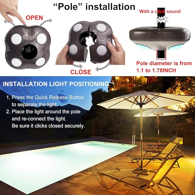 Umbrella Light Battery Operated 16 RGB Color Changing Patio Umbrella Lights with Remote Outside Under Umbrella Lights for Offset Parasol Tent-Bronze