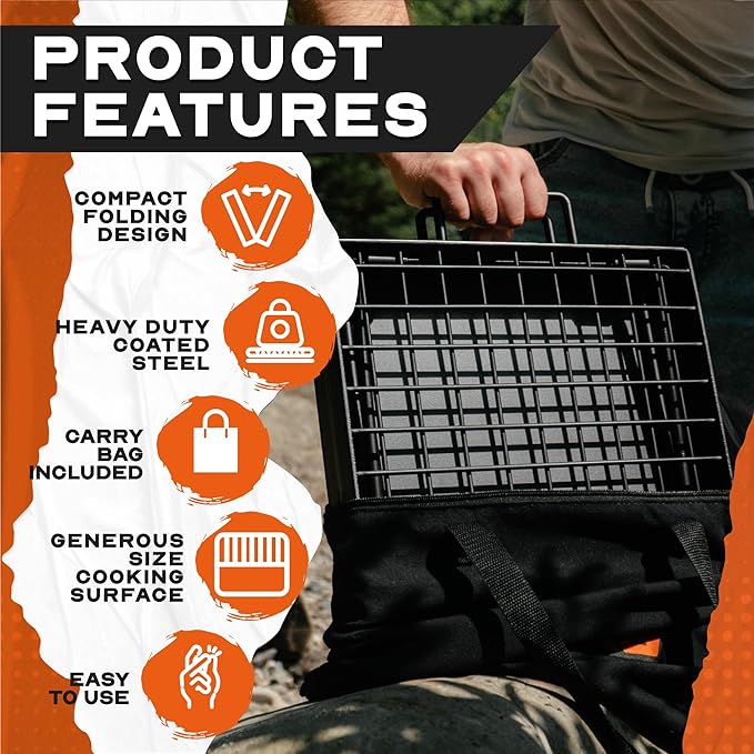 24 Heavy Duty Folding Campfire Grill Compact Swivel Grill Design Food-Safe Cooking Surface Grate &amp Griddle for Campfire Cooking Australian Owned