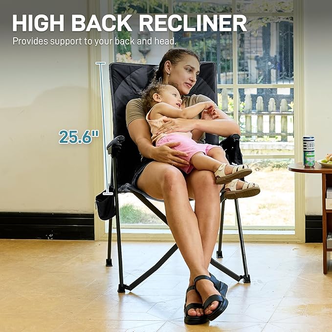 EVER ADVANCED Reclining Camping Chairs for Adult Lightweight Folding Recliner Chair with Adjustable Back 4-Level Lounge Chairs Portable Lawn Chairs for Patio Balcony Supports 350lbs Grey
