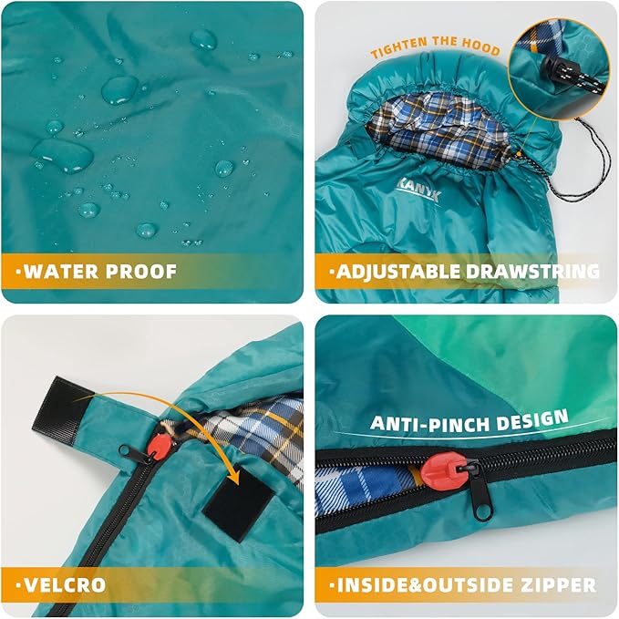 Camping Sleeping Bag 32℉ Sleeping Bags for Adults Kids Teens Cold Weather Warm Sleeping Bag Winter for 3-4 Season Camping Camping Gear Equipment Traveling and Outdoors