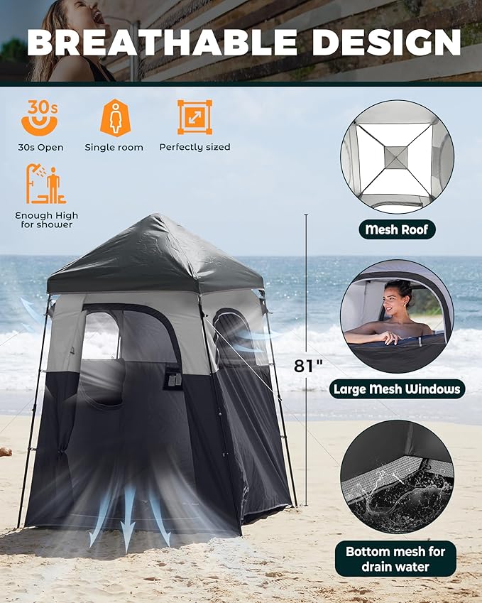KingCamp Instant Shower Tent Portable Superior Stable Privacy Shelter Large Room Outdoor Toilet Tent with Floor for Beach Camping &amp Hiking Setup in Under 60s
