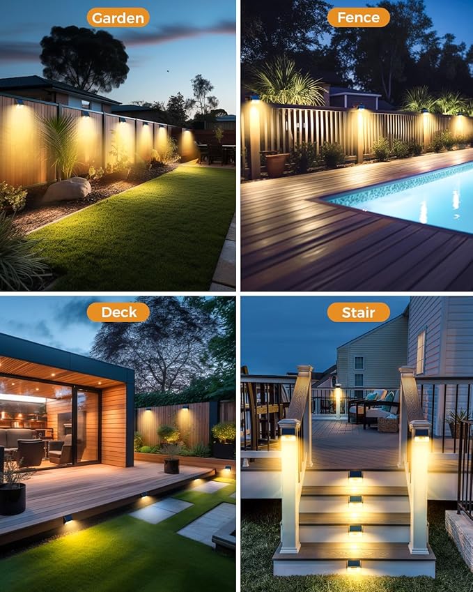 12 Pack Solar Fence Lights Waterproof Motion Sensor Deck Lights Outdoor Cold White LED Outside Lamp Wireless for Wall Yard Steps Stairs Garden - Brown