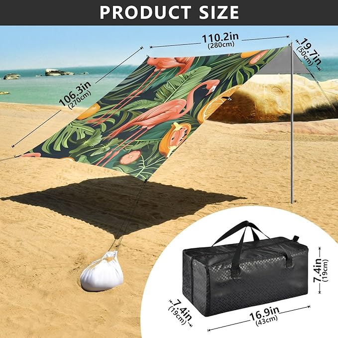 Seamless Pattern with Flamingos Camping Sun Shelter Beach Tent Portable Beach Sun Shade Outdoor Canopy for Camping Trips Fishing Picnic