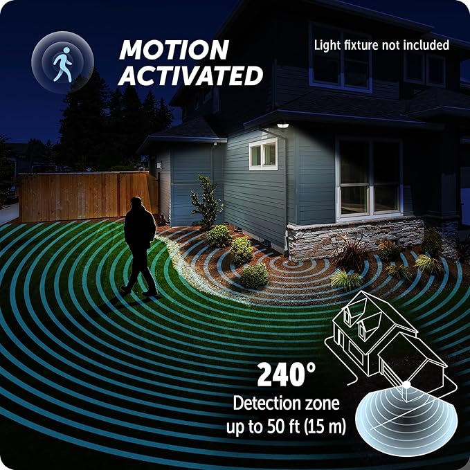 Globe Electric 240° Motion Sensor Replacement MotionBright 2-Level Lighting Adjustable SENS Dial Manual Mode Black Finish Outdoor Security Light 17000184