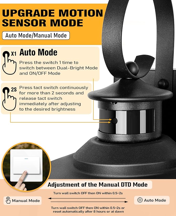 DBF Motion Sensor Outdoor Lights Wall Mount Dusk to Dawn Exterior Light Fixture Anti-Rust Waterproof Outside Porch Lights with Glass &amp E26 Socket Wall Sconce for House Garage Patio Doorway Blac