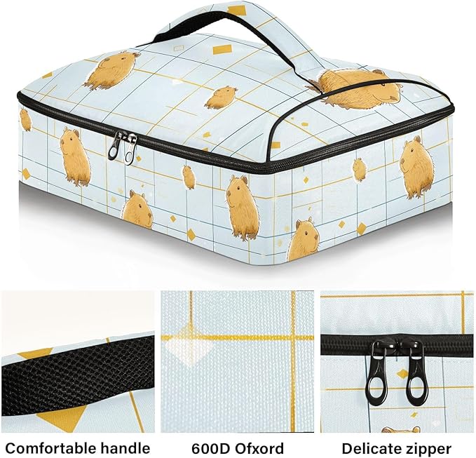 Casserole Carrier Loveliness Cute Capybaras PrintInsulated Casserole Carrier for Hot or Cold Food Thermal Lunch Tote for Potluck Parties Picnic Beach Fits 9 x 13 Inches Baking Dish