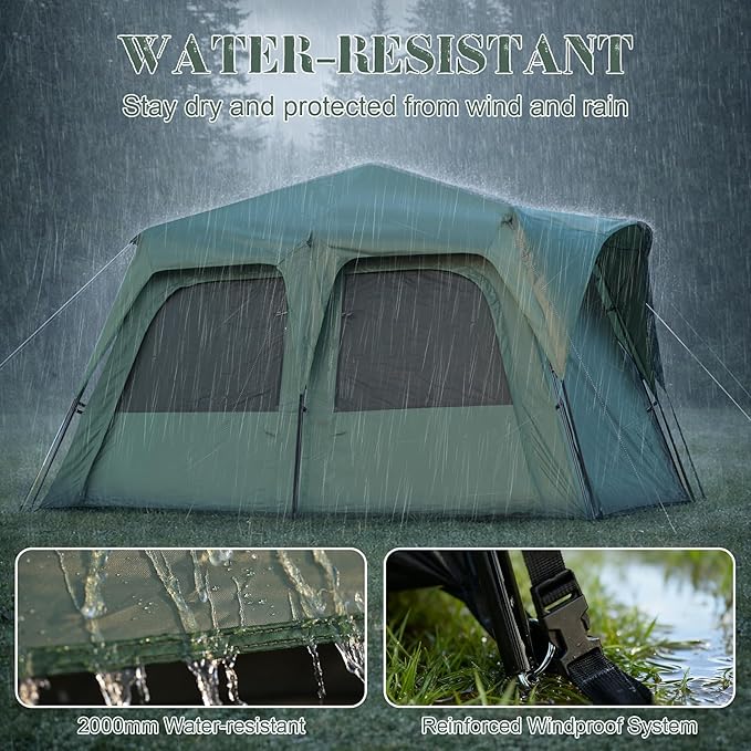 Instant 6-8 Person Camping Tent with Porch Large Family Cabin Tent with 2 Rooms Tall &amp Spacious 60s Easy Setup Waterproof Glamping Tent Big Tents for Outdoor Camping Hiking Backyard
