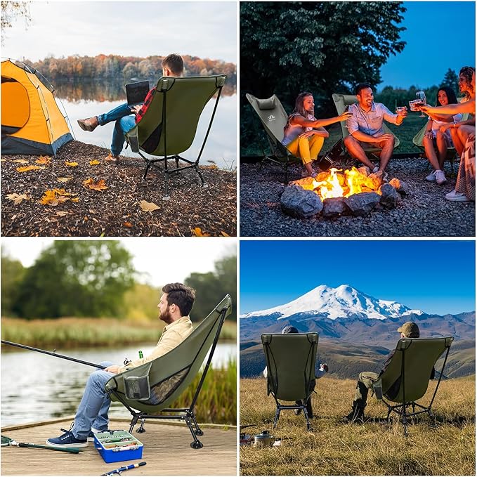 Night Cat High-Back Camping Chair: Lightweight Comfortable Backpacking Chair with Head Support and Anti-Sinking Feet for Hiking Lawn Mountain 330 LBS Green