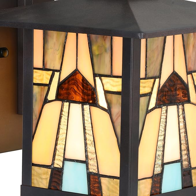 RIVER OF GOODS Stained Glass Outdoor Light Fixture - 11.75 H - Mission Style Porch Light - Mabel