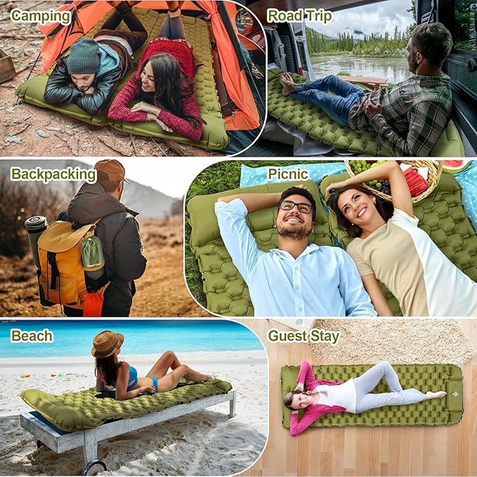 Night Cat Inflatable Sleeping Pads Mat Bed with Pillow Foot Pump for Camping Backpacking Hiking Ultra-Light Compact Comfortable Extendable 77x25.5